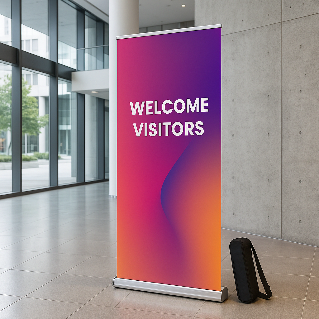 Roll‑Up Banner 33×81 — Economy or Premium Base (Carry Case Included)