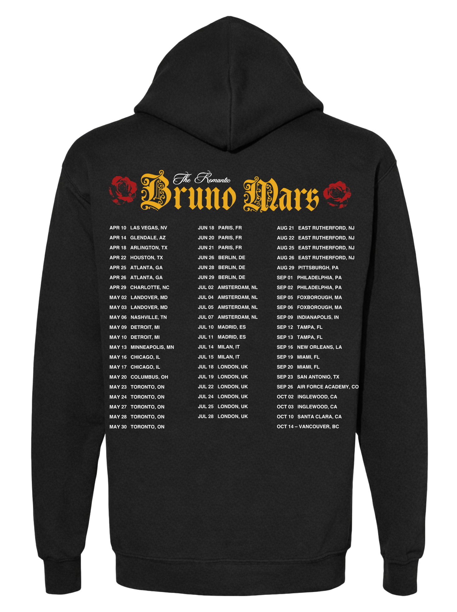 Bruno Mars Golden Roses Sleeve Romantic Tour Hoodie – Black
