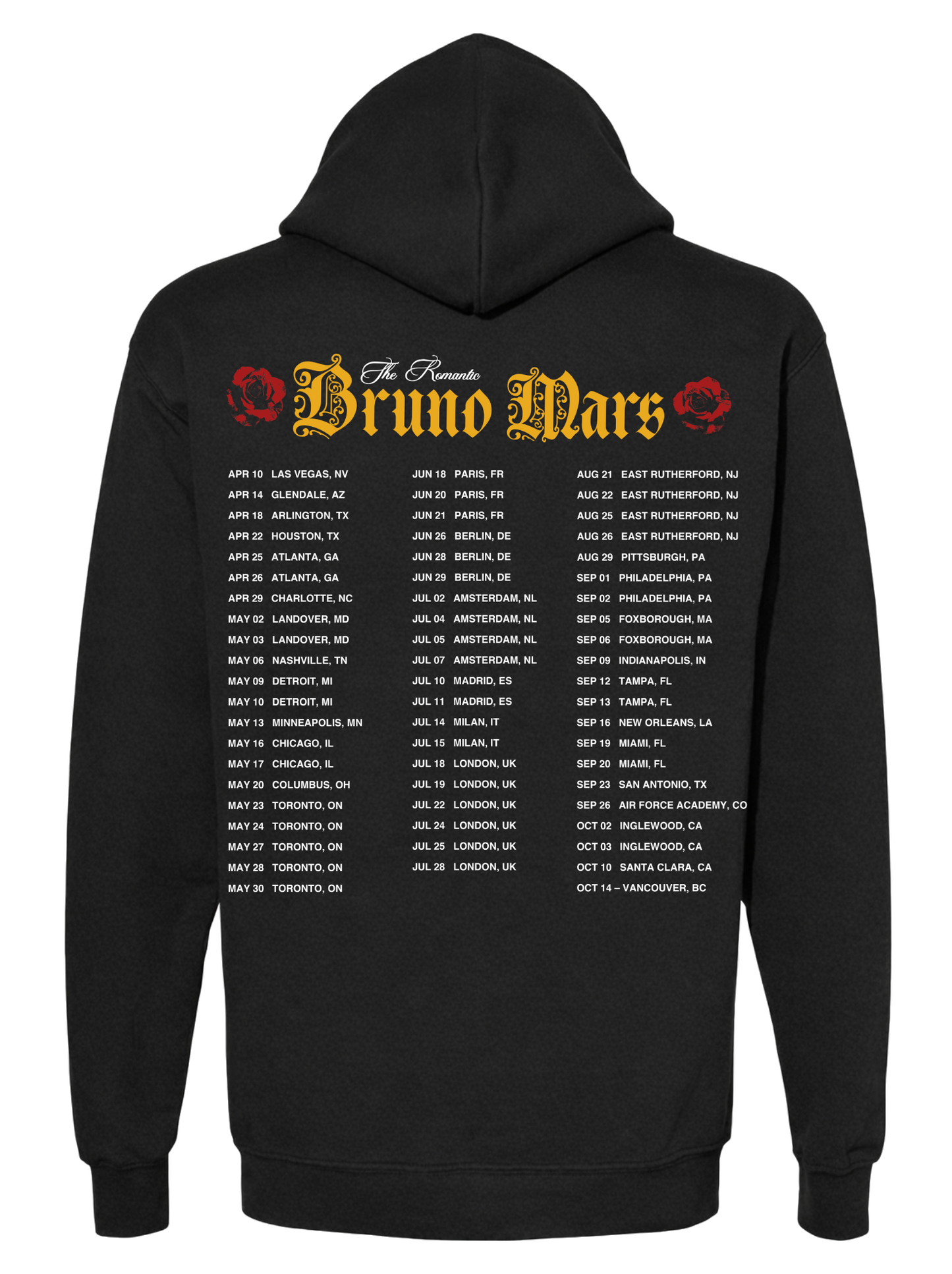 Bruno Mars “Golden Roses Sleeve” Romantic Tour Hoodie – Black Edition