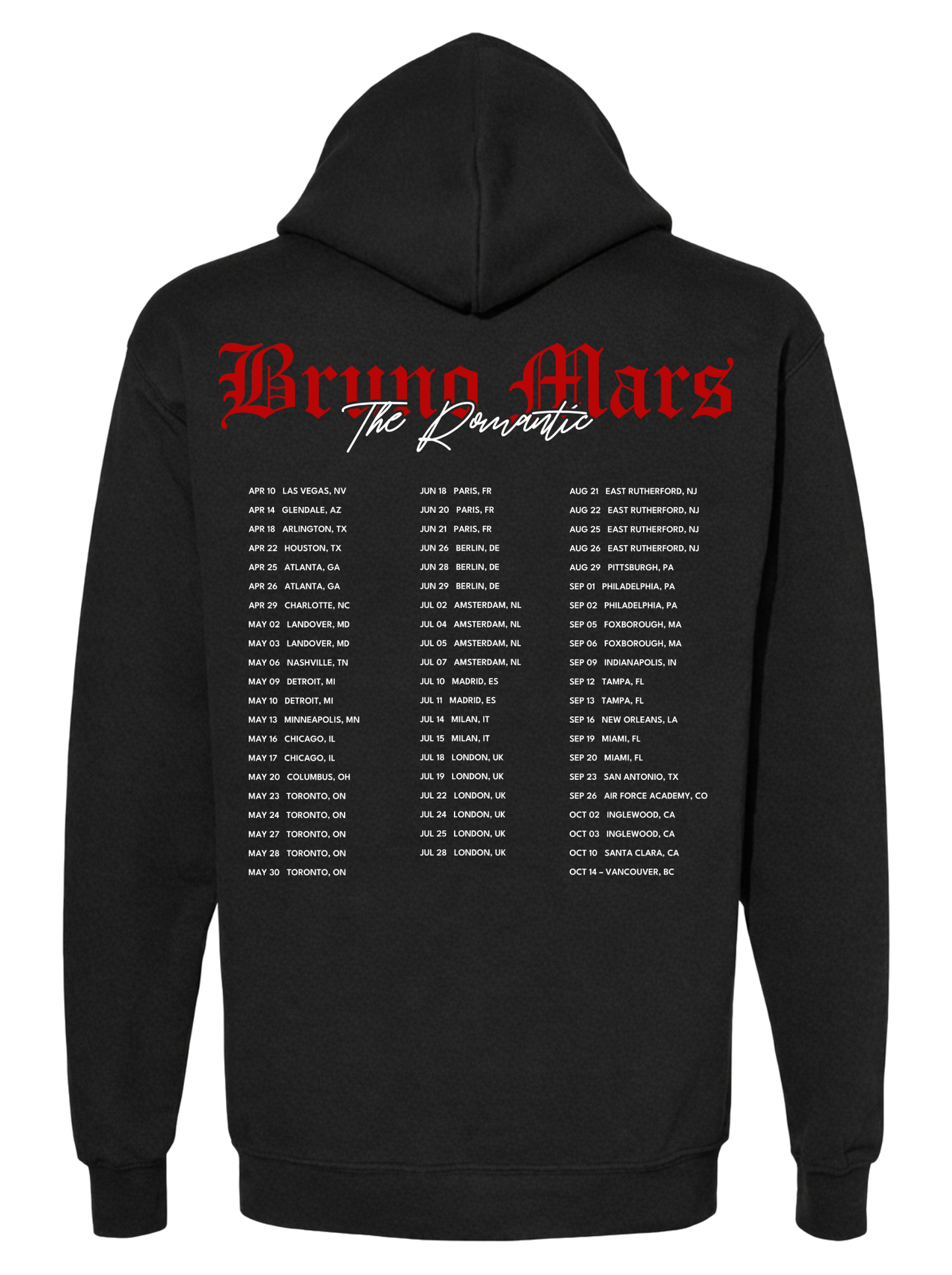 Bruno Mars “Romantic Script Sleeve” Tour Hoodie – Black Edition