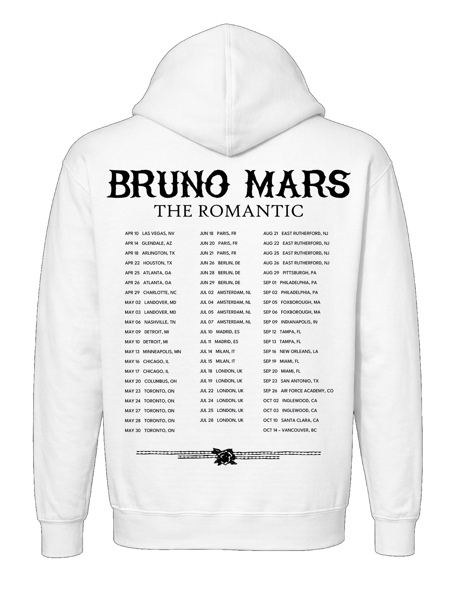 Bruno Mars “Cowboy Roses” Romantic Tour Hoodie – White Collector’s Edition