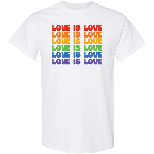 Love Is Love Rainbow Repeat Shirt | LGBTQ+ Pride Equality Tee