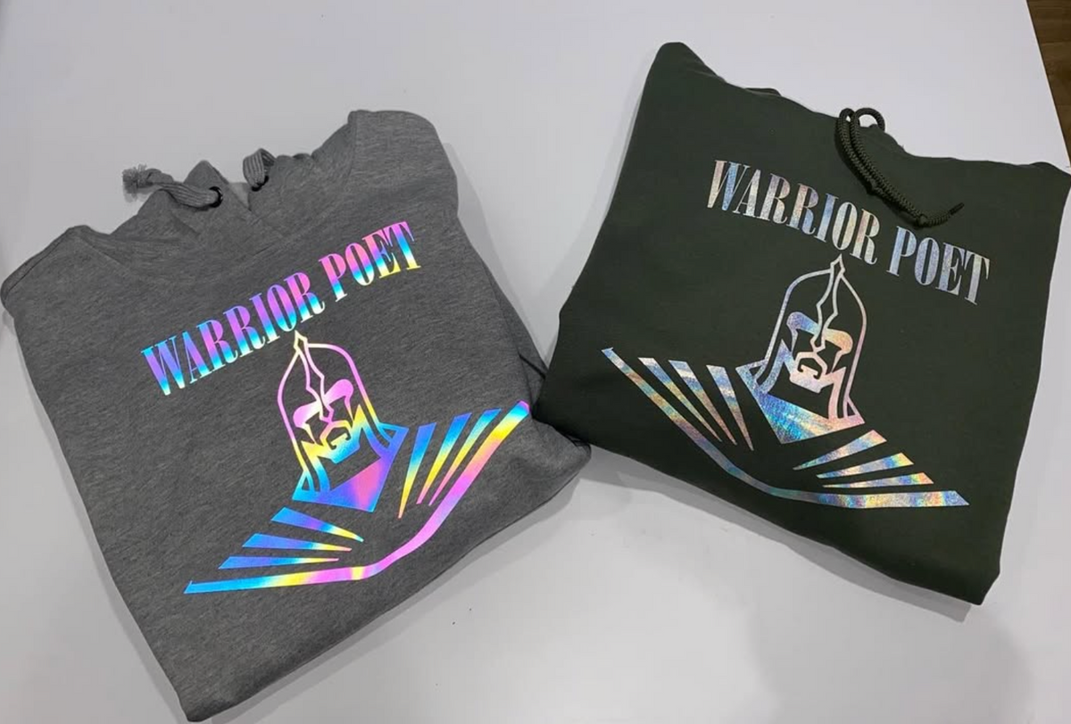 Two custom-printed hoodies produced at Urban Customz