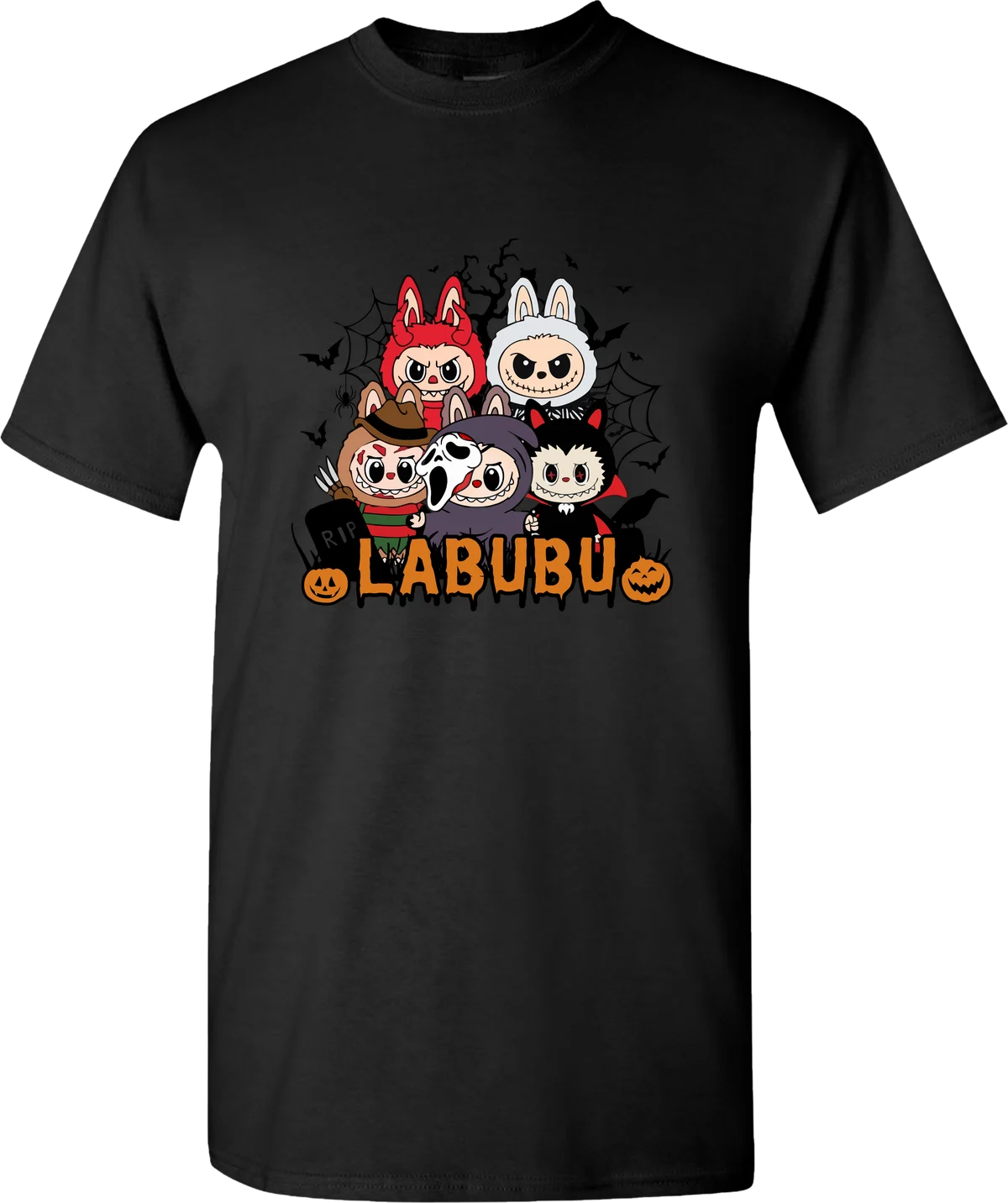 Monster Pals Halloween graphic on a black t-shirt