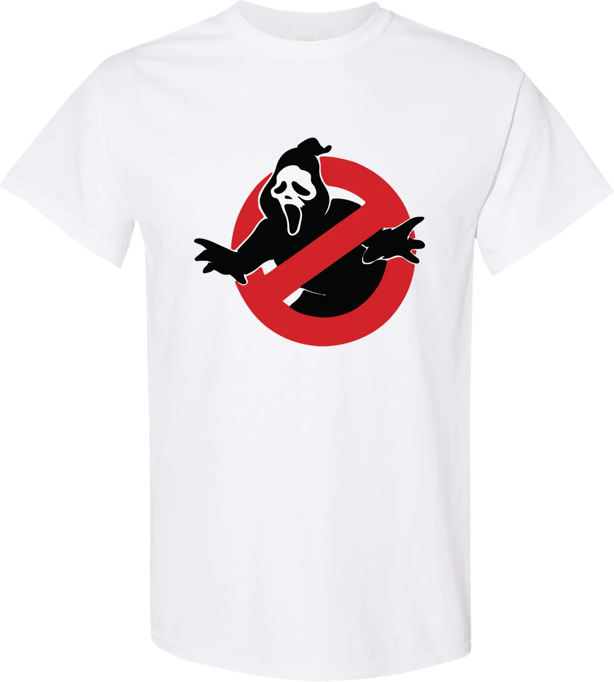 No Slashers Allowed Halloween graphic on a white t-shirt